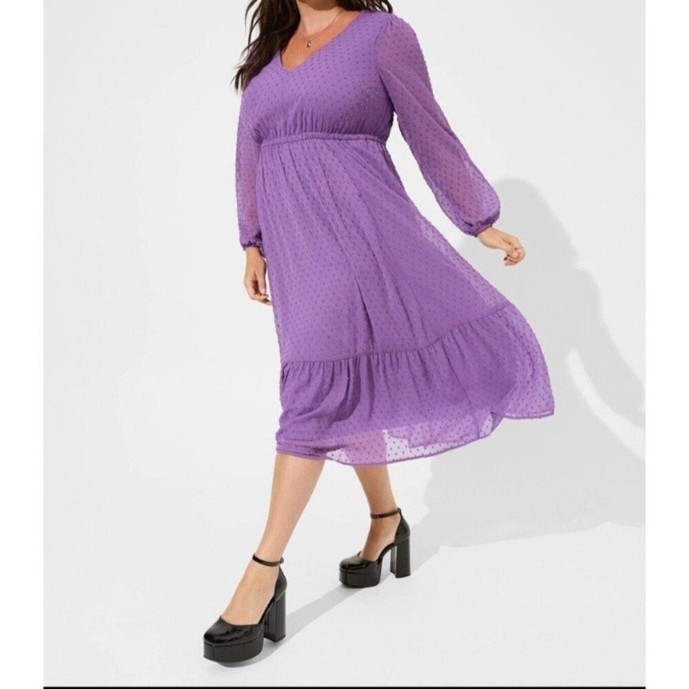 Torrid Purple Clip Dot Tie Back Midi Dress Sz.2